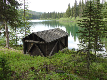 Photograph of Lower Logging Lake Snowshoe Cabin and Boathouse