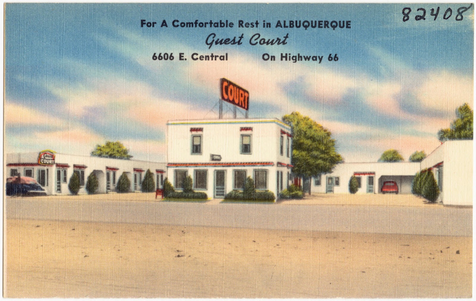 For a comfortable rest in Albuquerque, Guest Court, 6606 E. Central, on Highway 66, Boston Public Library - undated