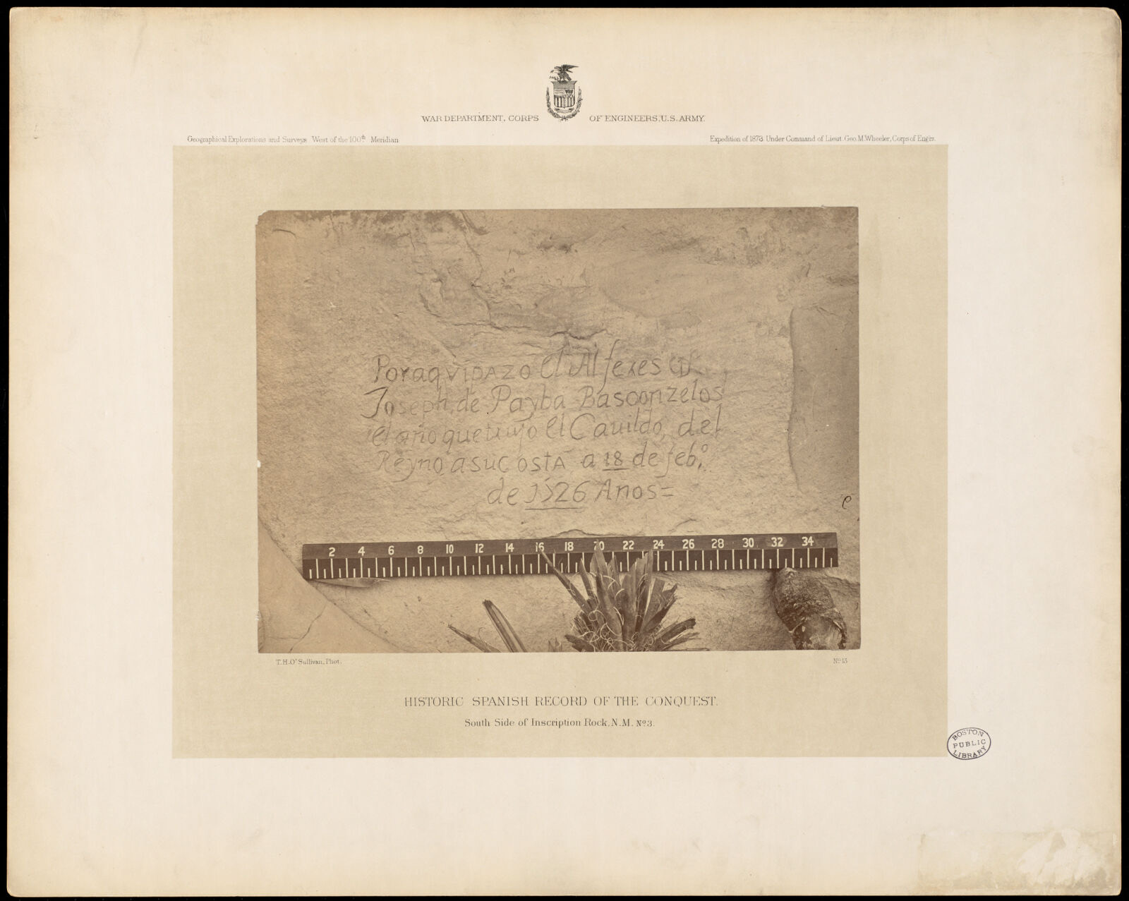 Historic Spanish record of the Conquest, south side of Inscription Rock, N.M., No. 3, Boston Public Library - undated
