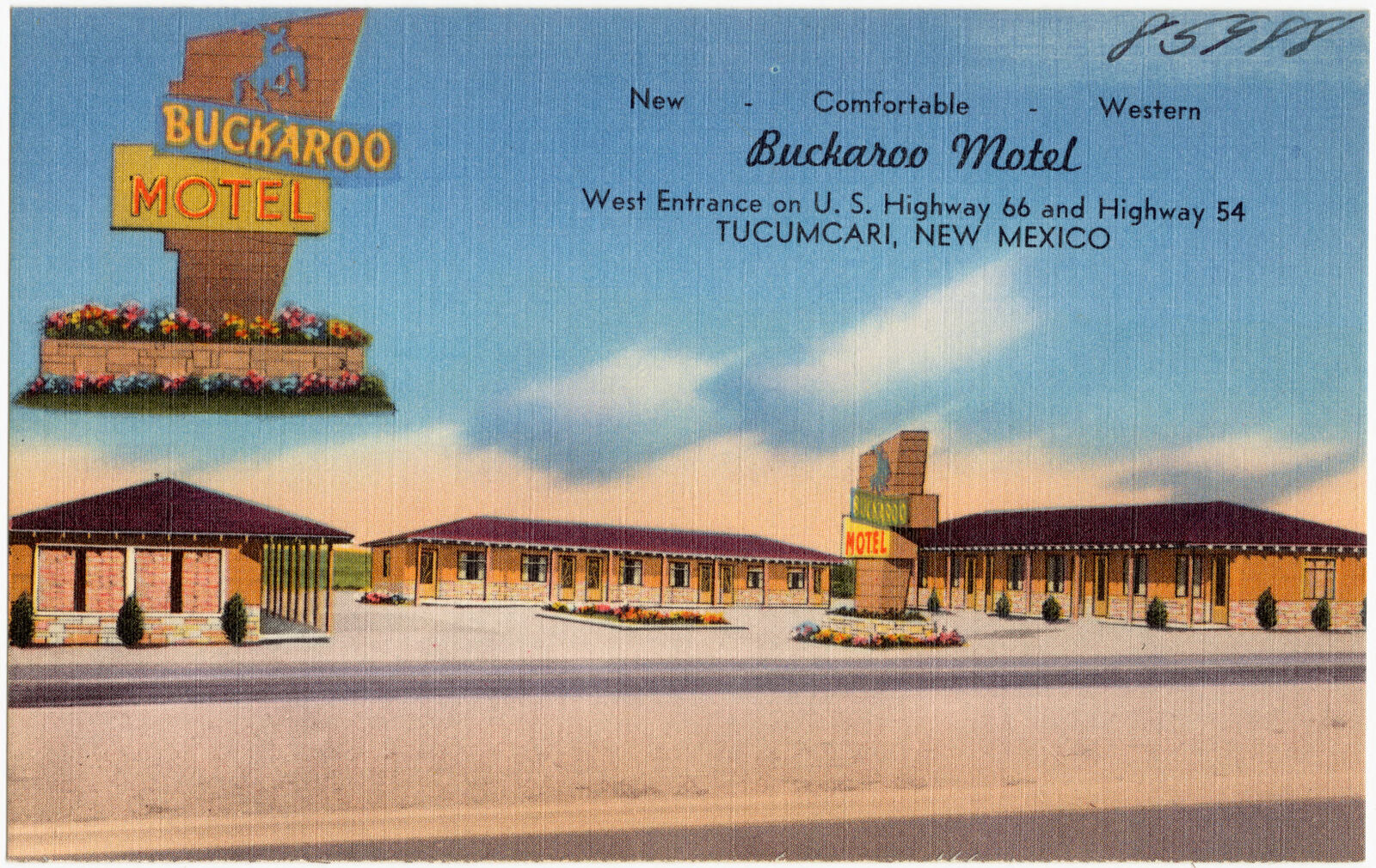 Buckaroo Motel, west entrance on U.S. Highway 66 and 54, Tucumcari, New Mexico, Boston Public Library - undated