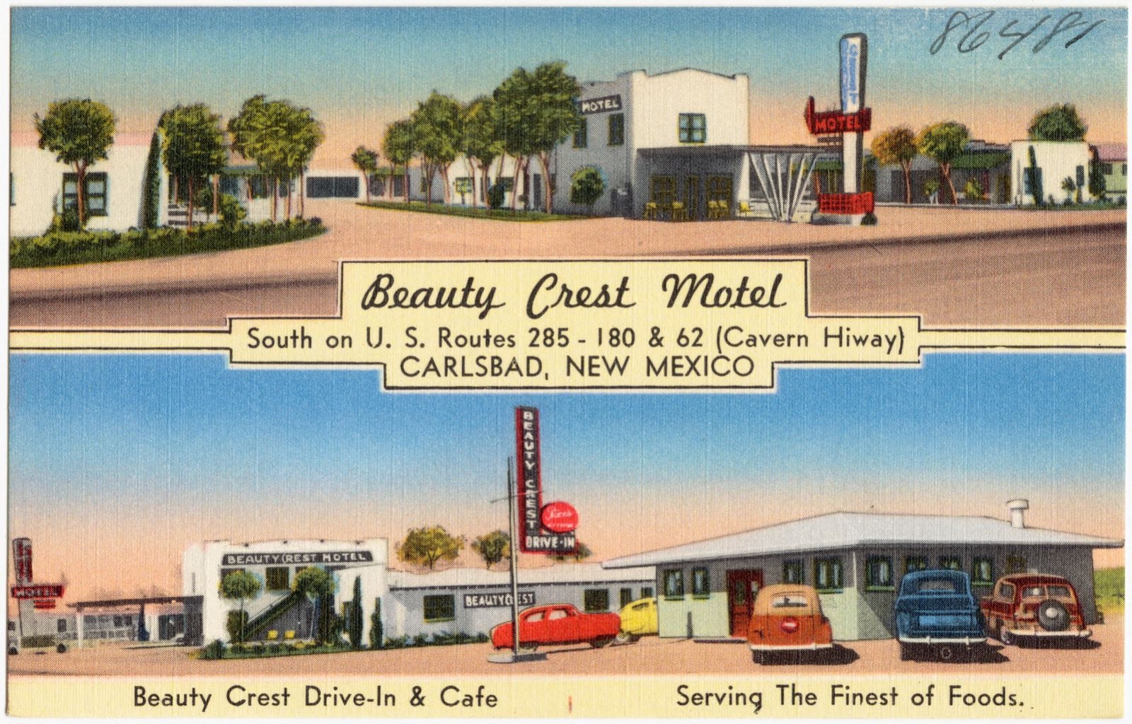 Beauty Crest Motel, south on U.S. Routes 285 - 180 & 62 (Cavern Hiway), Carlsbad, New Mexico, Boston Public Library - undated