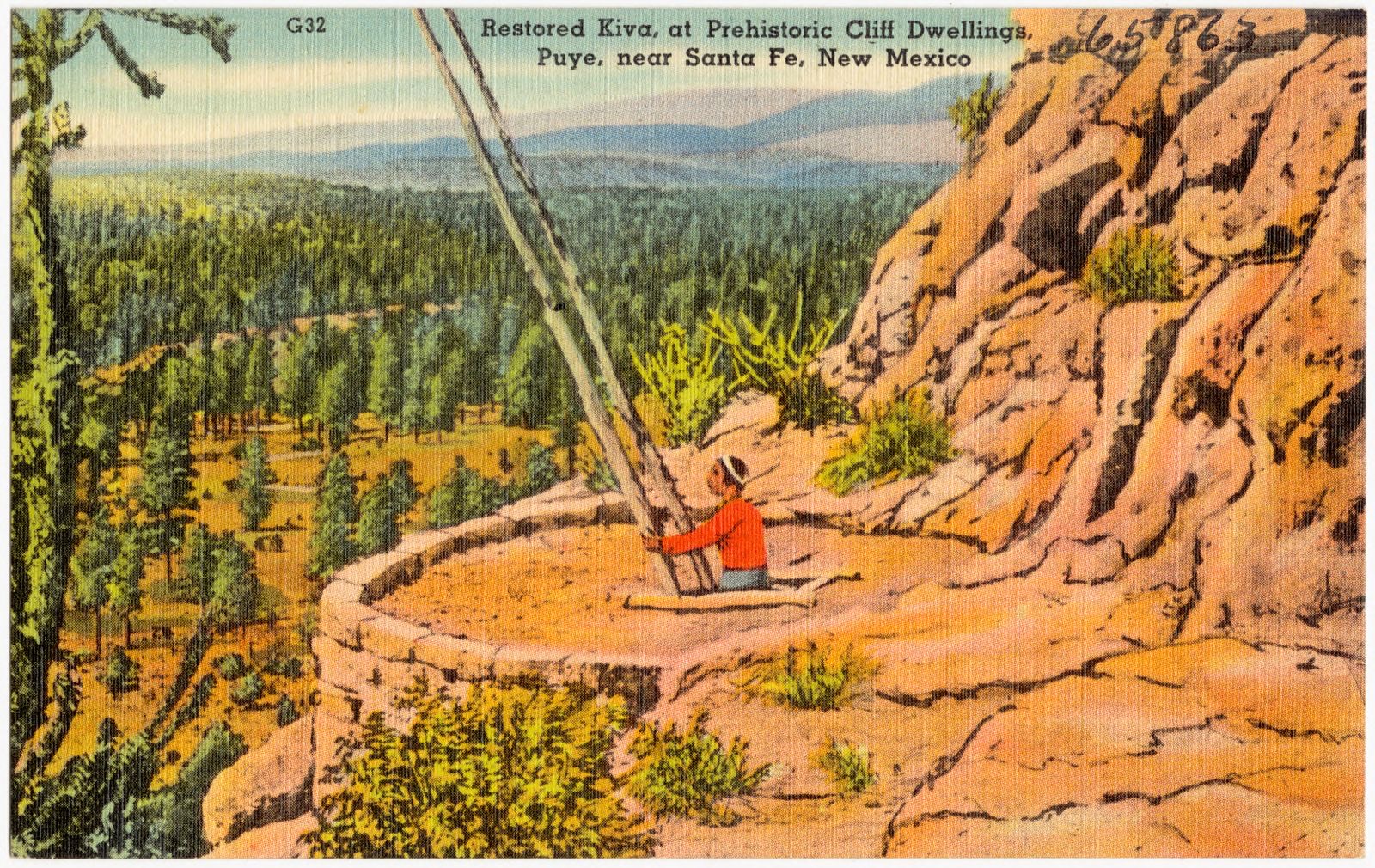 Restored Kiva, at prehistoric cliff dwellings, Puye, near Santa Fe, New Mexico, Boston Public Library - undated
