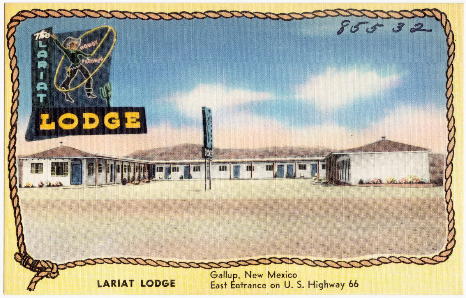 Lariat Lodge, Gallup, New Mexico. East entrance on U.S. Highway 66, Boston Public Library - undated