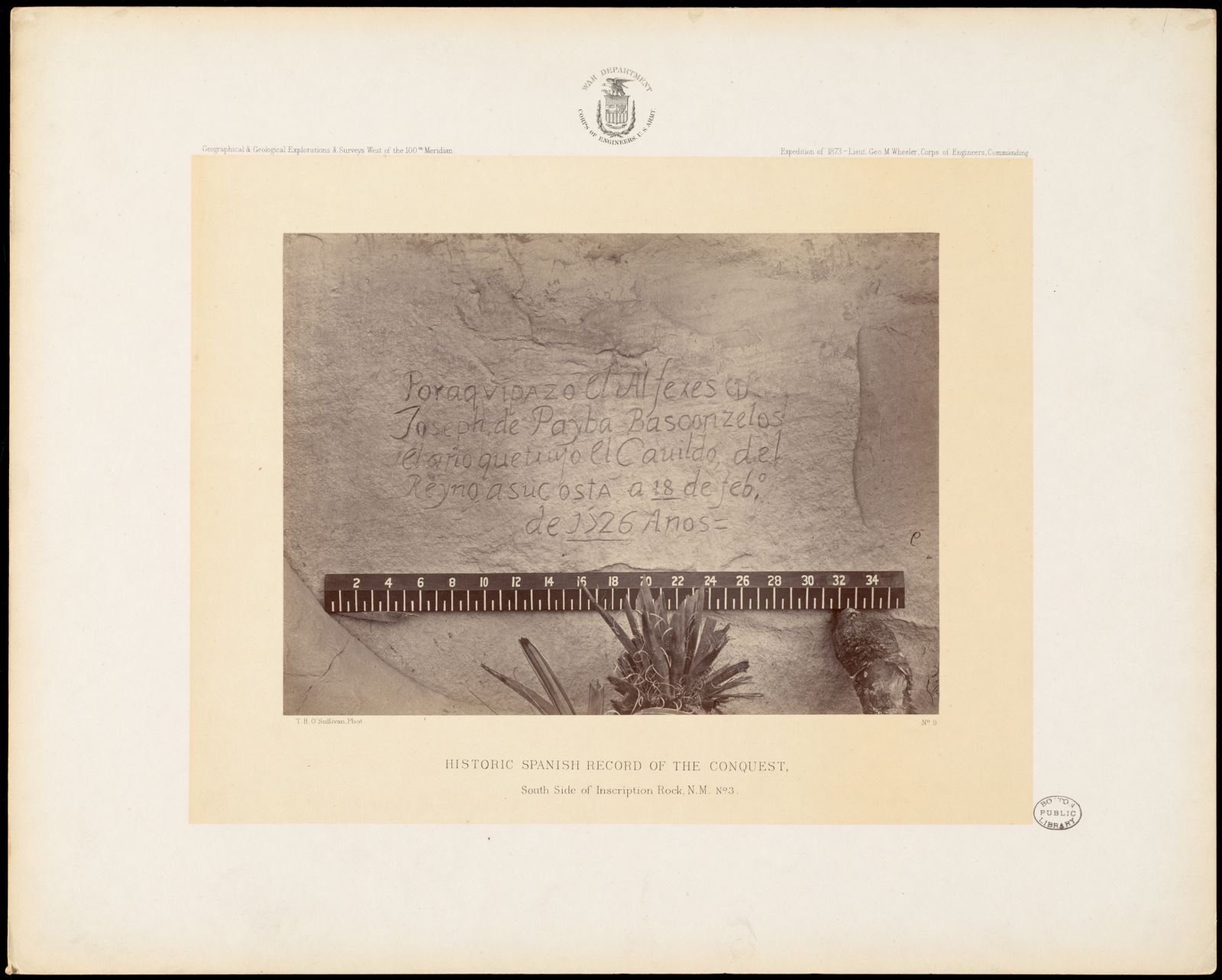 Historic Spanish record of the Conquest, south side of Inscription Rock, N.M. No. 3, Boston Public Library - undated