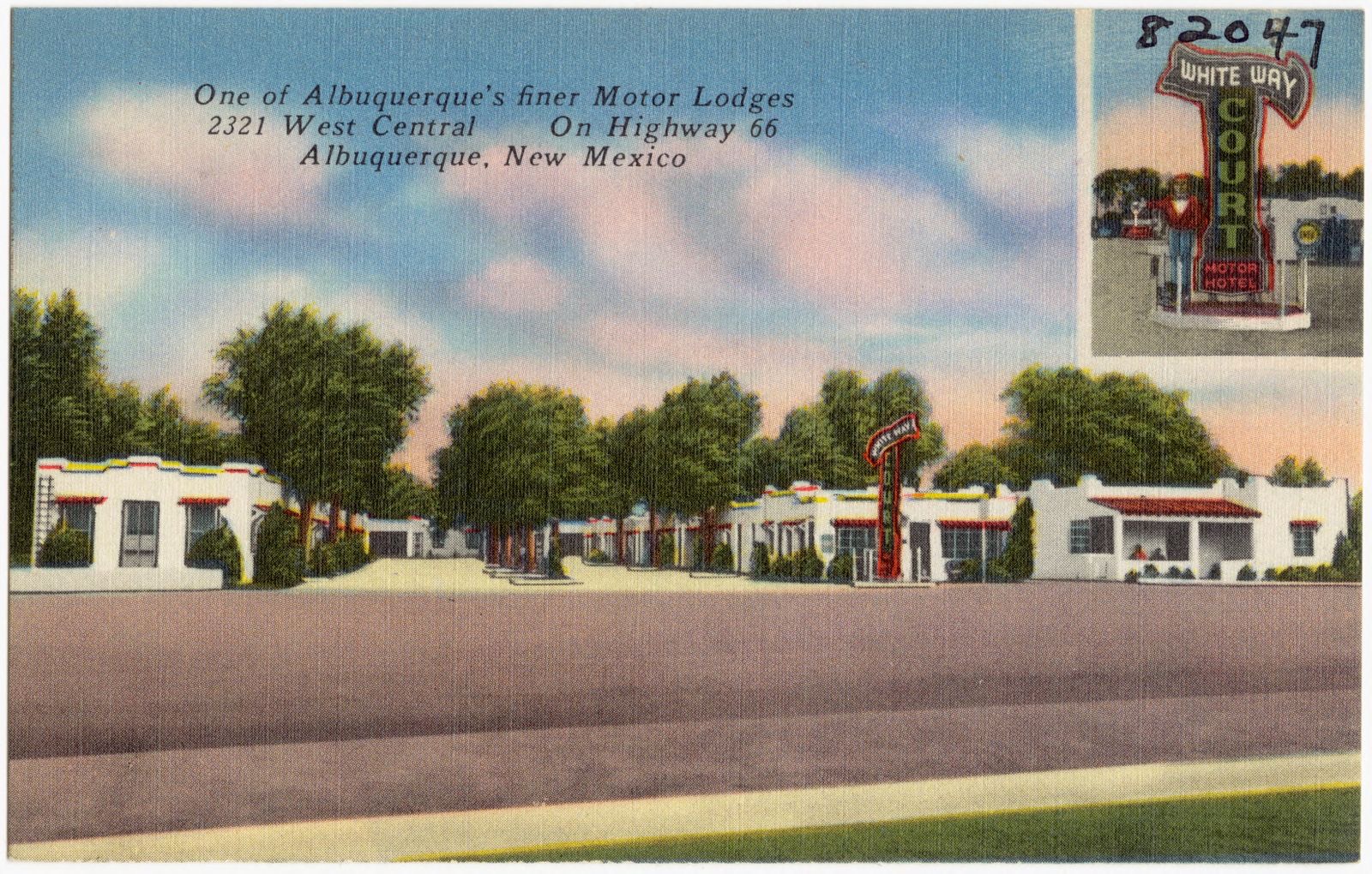 White Way Court Motor Hotel, one of the Albuquerque's finer motor lodges, 2321 West Central, on Highway 66, Albuquerque, New Mexico, Boston Public Library - undated