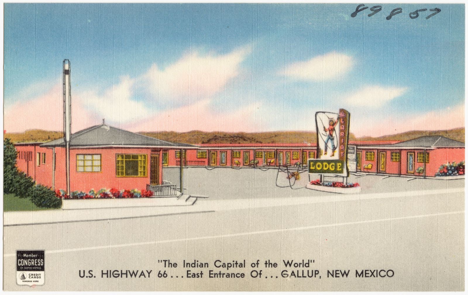 Lariat Lodge, "The Indian capital of the World", U.S. Highway 66... East entrance of... Gallup, New Mexico, Boston Public Library - undated