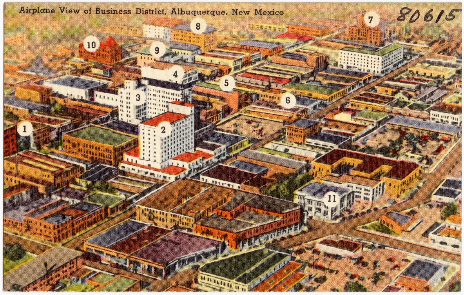 Airplane view of Business District, Albuquerque, New Mexico, Boston Public Library - undated