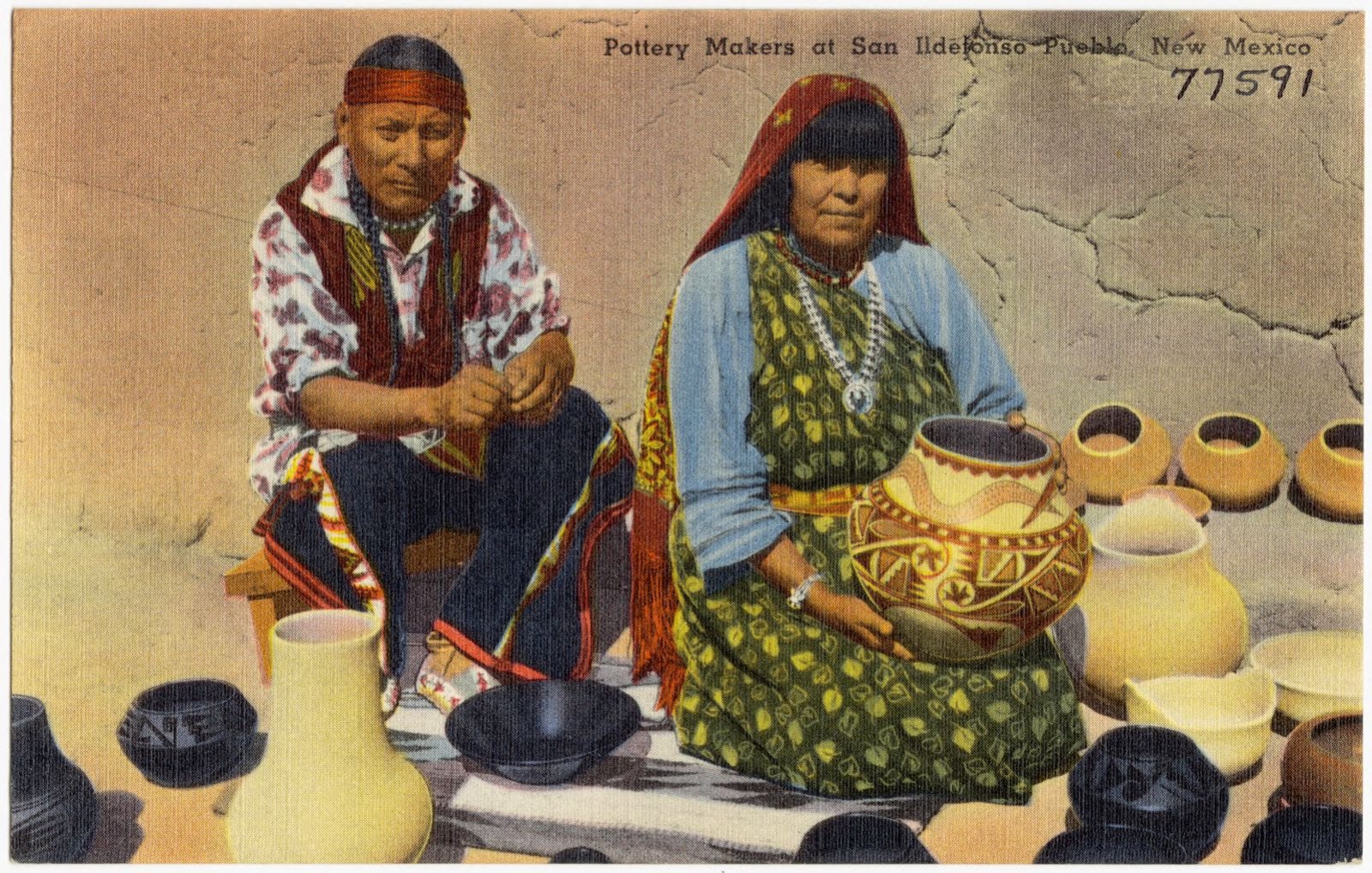 Pottery makers at San Ildefonso Pueblo, New Mexico, Boston Public Library - undated