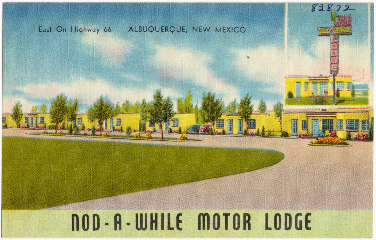 Nod-A-While Motor Lodge, east on Highway 66, Albuquerque, New Mexico, Boston Public Library - undated
