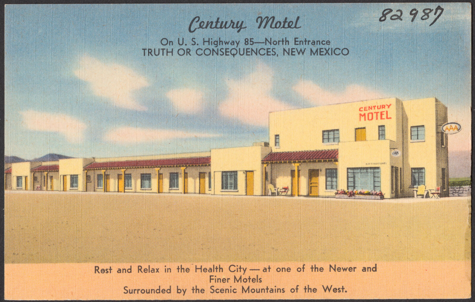 Century Motel on U. S. Highway 85 - North entrance, Truth or Consequences, New Mexico, Boston Public Library - undated