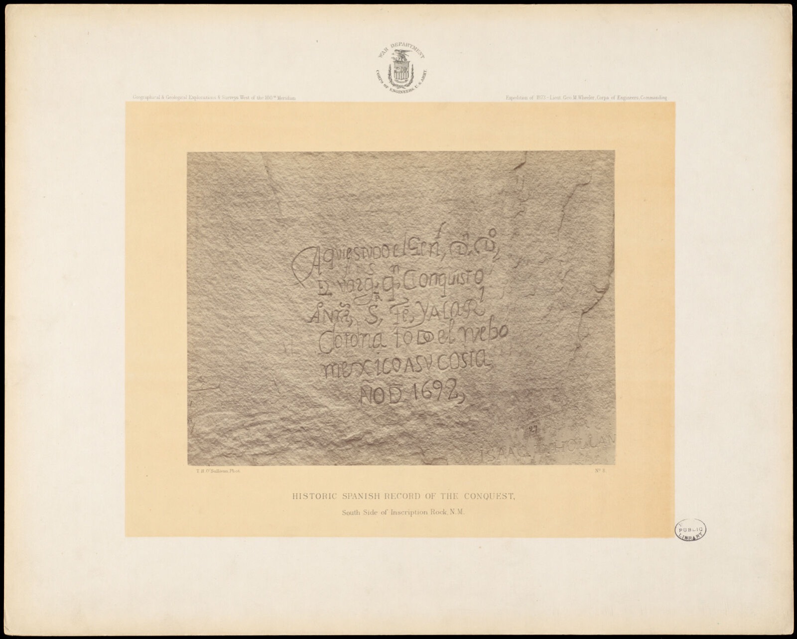 Historic Spanish record of the Conquest, south side of Inscription Rock, N.M., Boston Public Library - undated