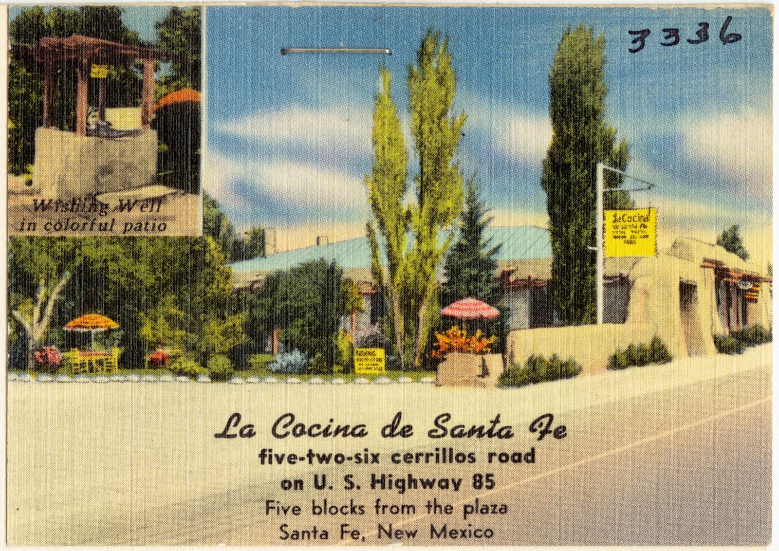 La Cocina de Santa Fe, five-two-six Cerrillos Road, on U.S. Highway 85, five blocks from the place, Santa Fe, New Mexico, Boston Public Library - undated