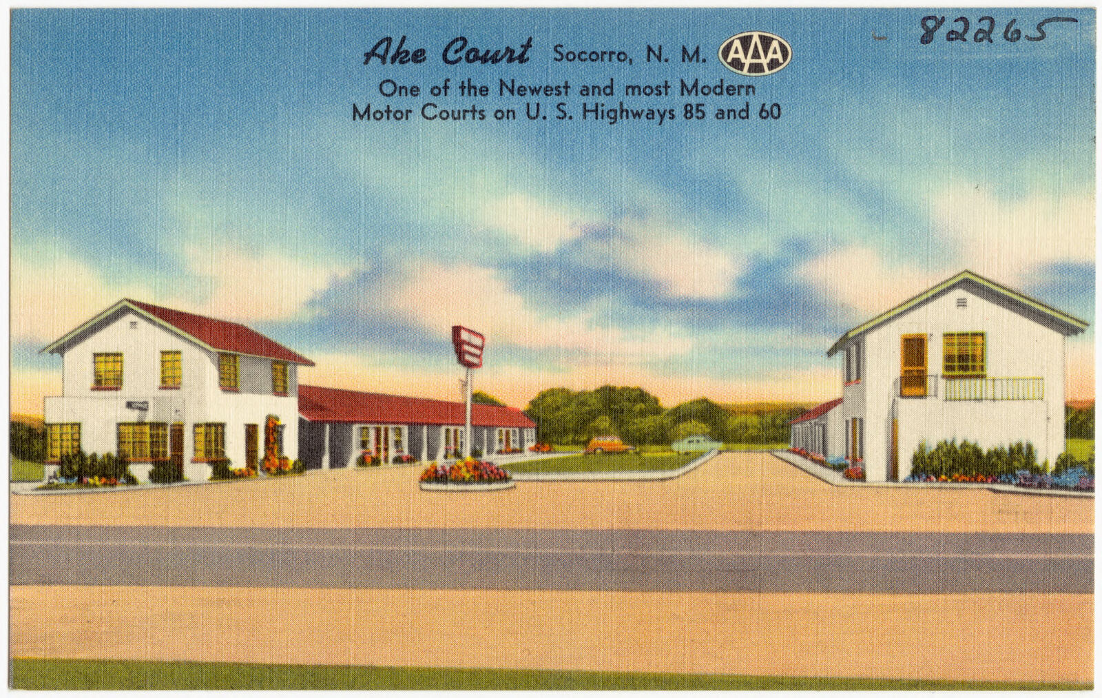 Ake Court, Socorro, N. M., one of the newest and most modern motor courts on U.S. Highways 85 and 60, Boston Public Library - undated