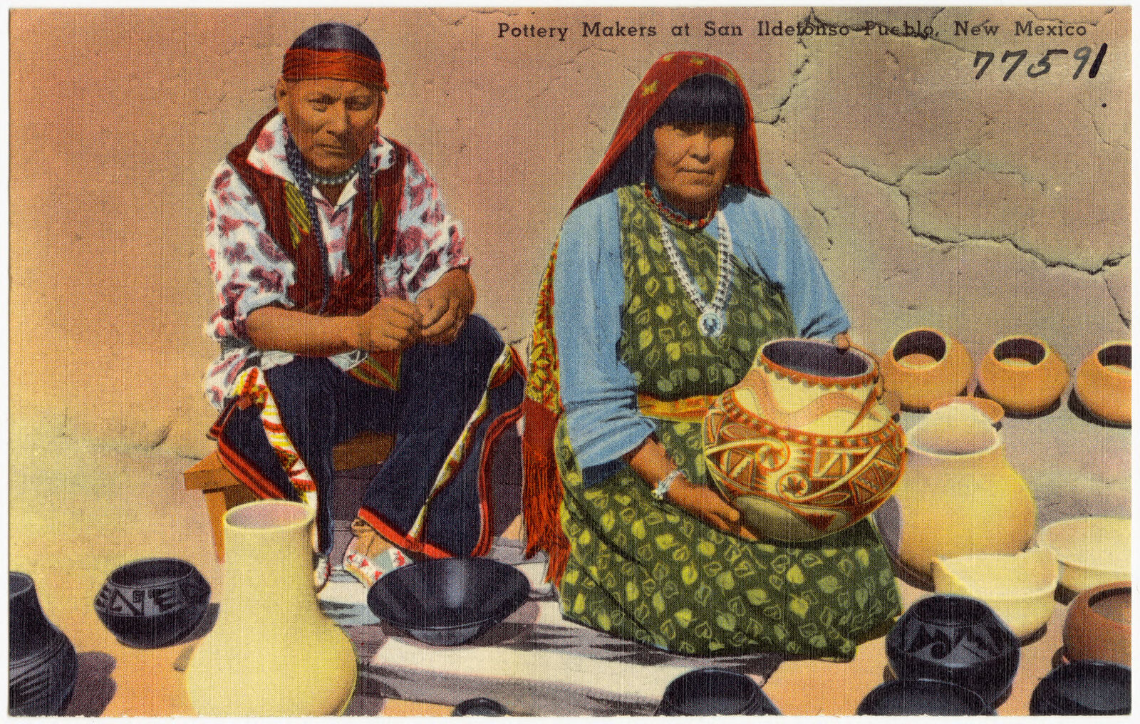 Pottery makers at San Ildefonso Pueblo, New Mexico, Boston Public Library - undated