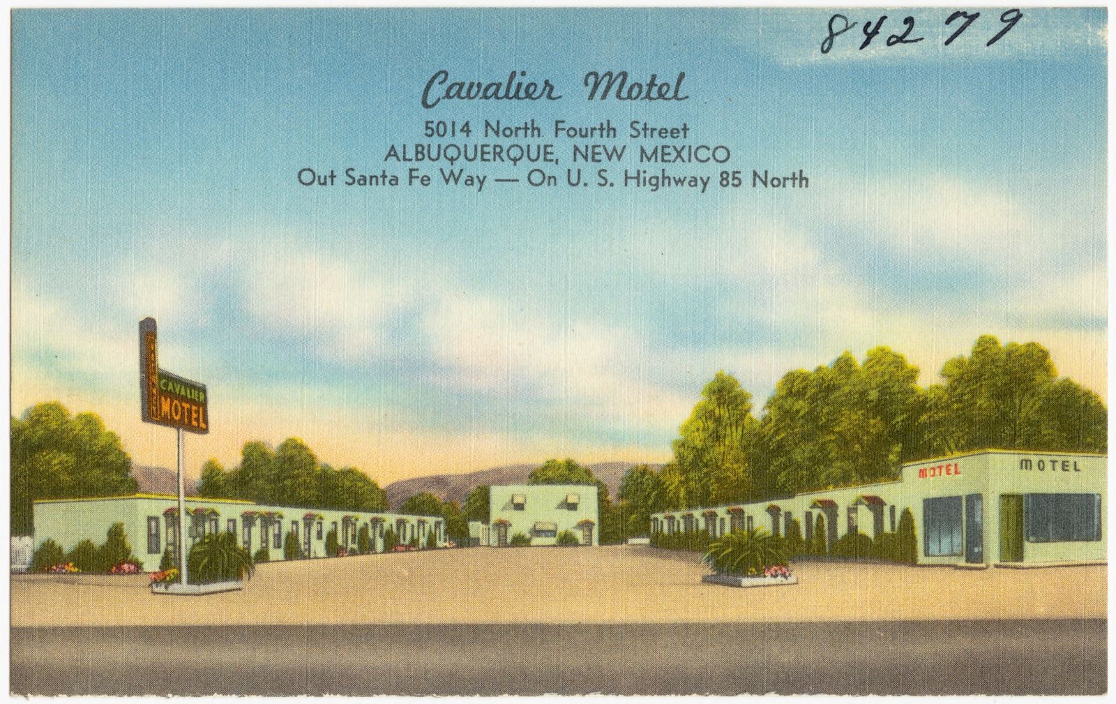 Cavalier Motel, 5014 north Fourth Street, Albuquerque, New Mexico. Out Santa Fe way -- On U.S. Highway 85 north, Boston Public Library - undated
