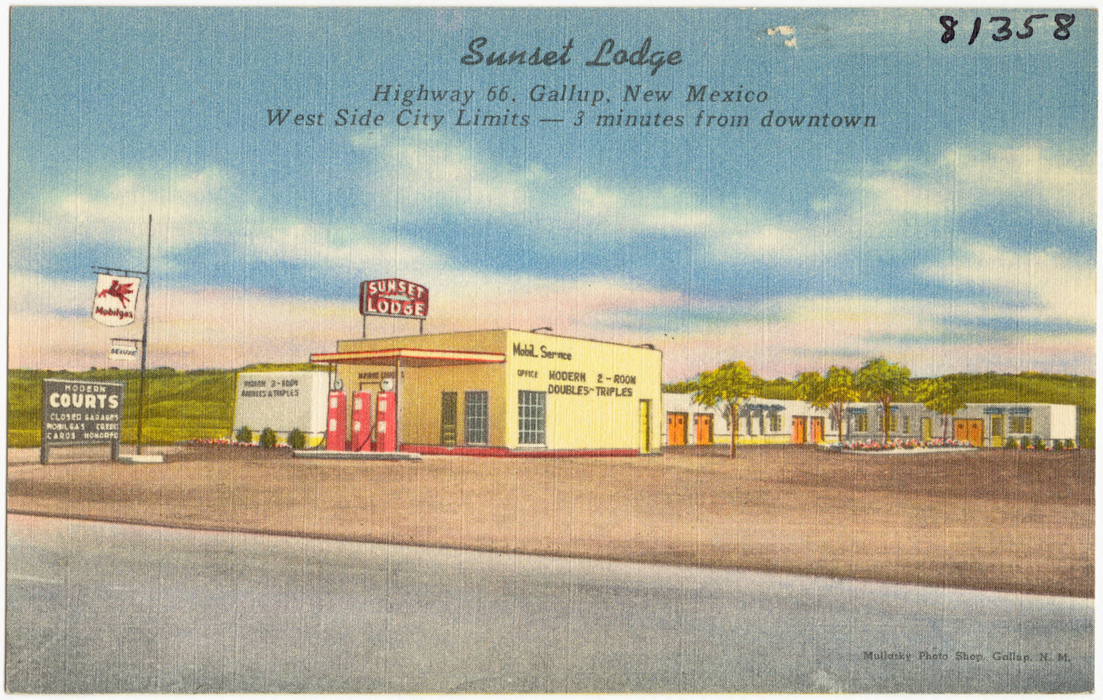 Sunset Lodge, Highway 66, Gallup, New Mexico. West side city limits -- 3 minutes from downtown, Boston Public Library - undated