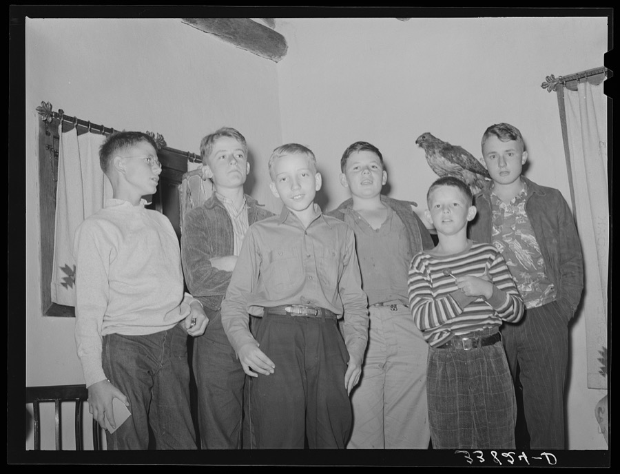 Boys of summer camp at El Porvenir, New Mexico, singing