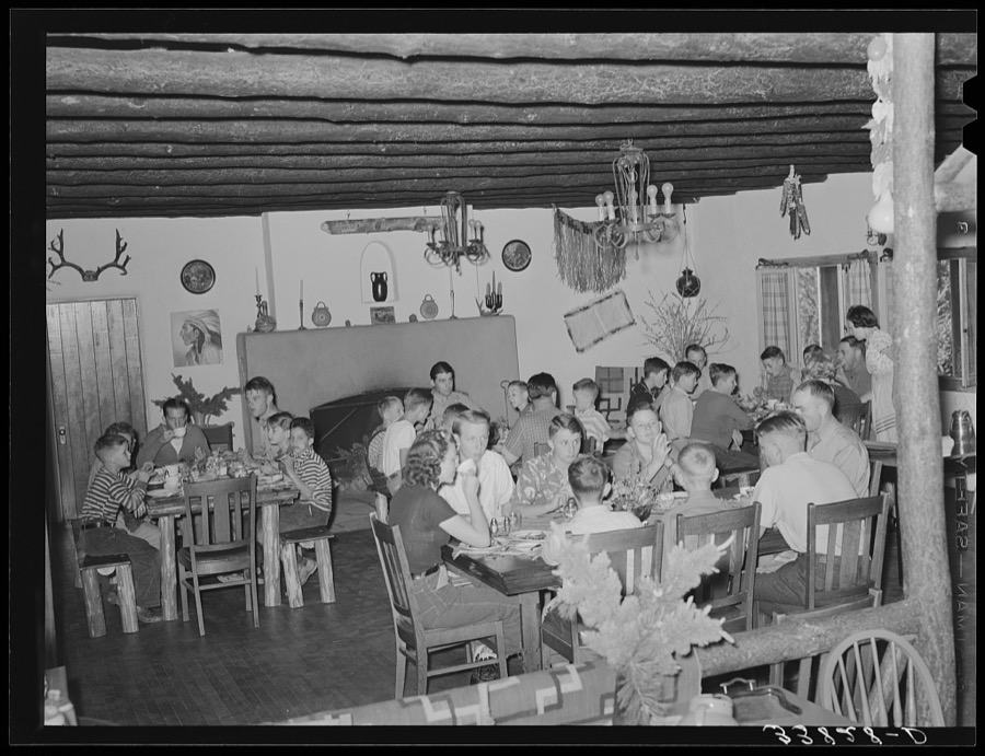 Boys at summer camp eating breakfast. El Porvenir, New Mexico