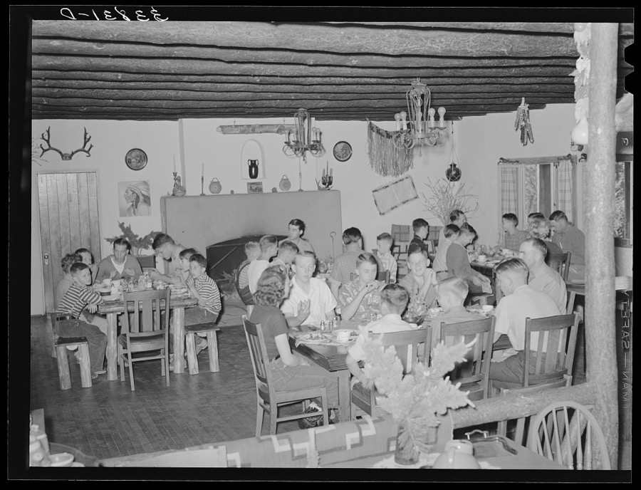 Boys at summer camp eating breakfast. El Porvenir, New Mexico