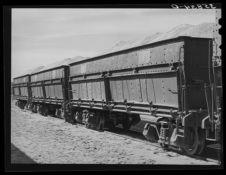 Carloads of potash at potash mine in Eddy County, New Mexico