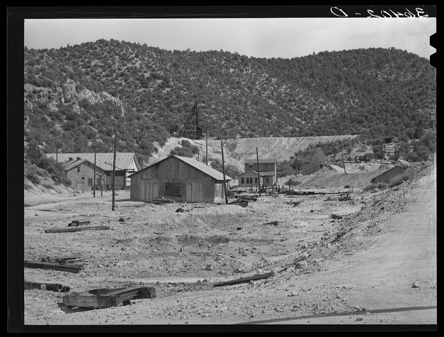 Old buildings and working of Burro Mountain. Copper County, Tyrone, New Mexico