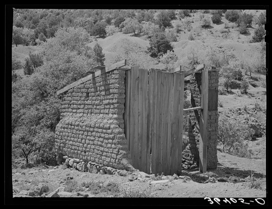 Remains of adobe buildings in the ghost mining town of Georgetown, New Mexico