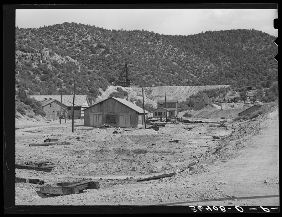 Old buildings and working of Burro Mountain. Copper County, Tyrone, New Mexico