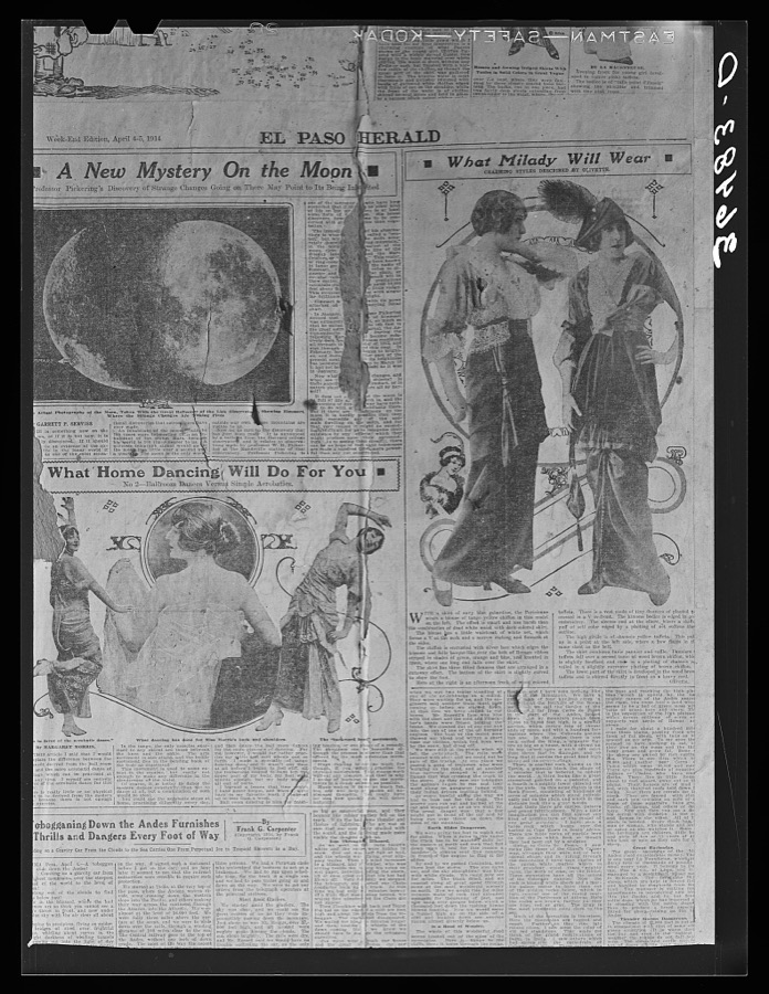 Sheet of El Paso Herald, 1914, found in abandoned house at Georgetown, New Mexico