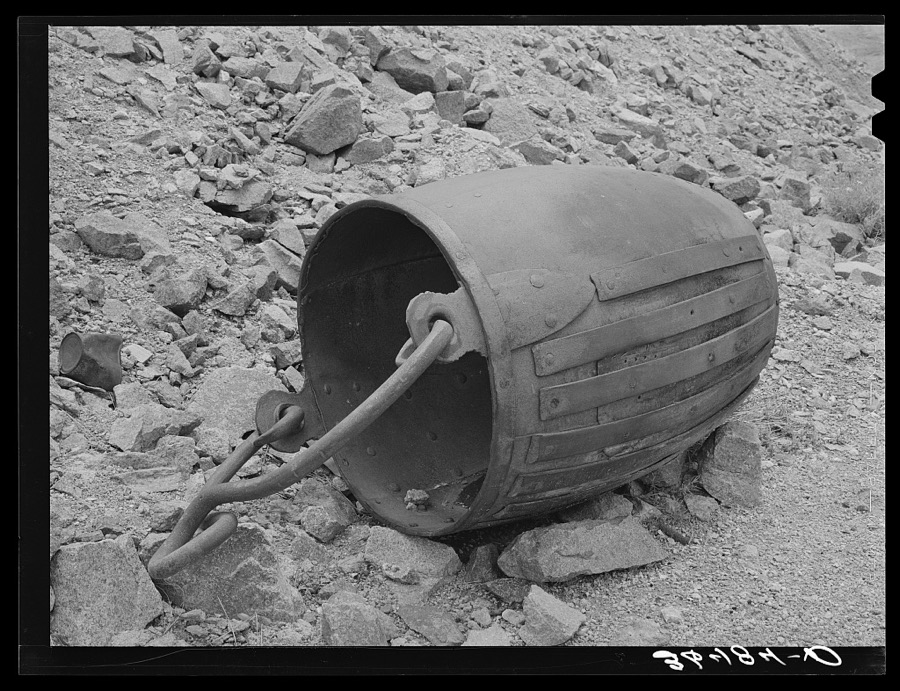 Old gold ore bucket at abandoned mine. Pinos Altos, New Mexico