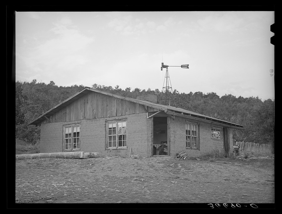 New adobe house of homesteader at Pie Town, New Mexico. This family lived in a one-room log house for seven years