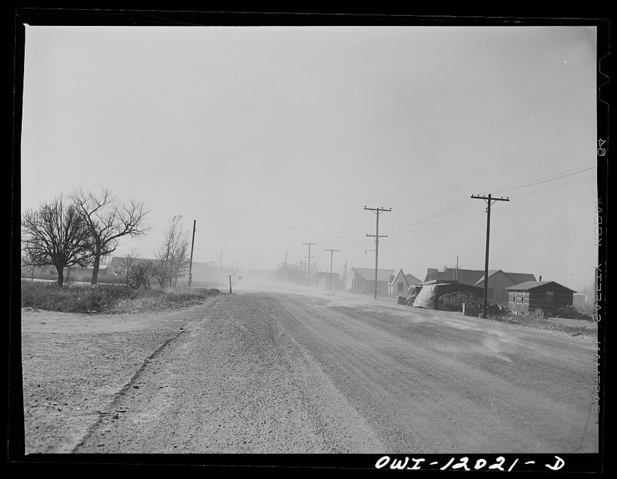 Portales, New Mexico. Dust blowing on the street