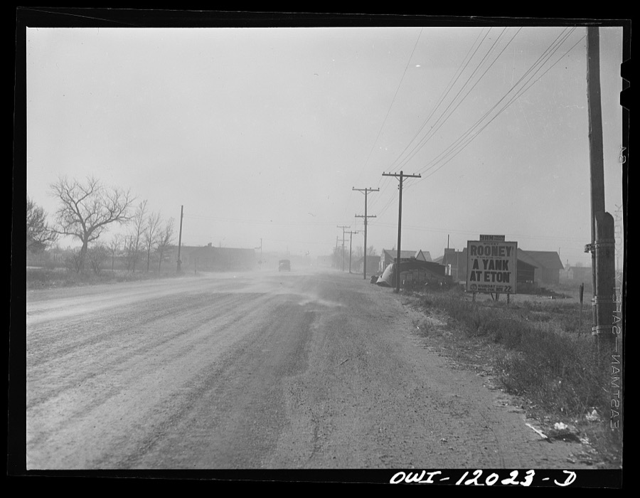 Portales, New Mexico. Dust blowing on the street