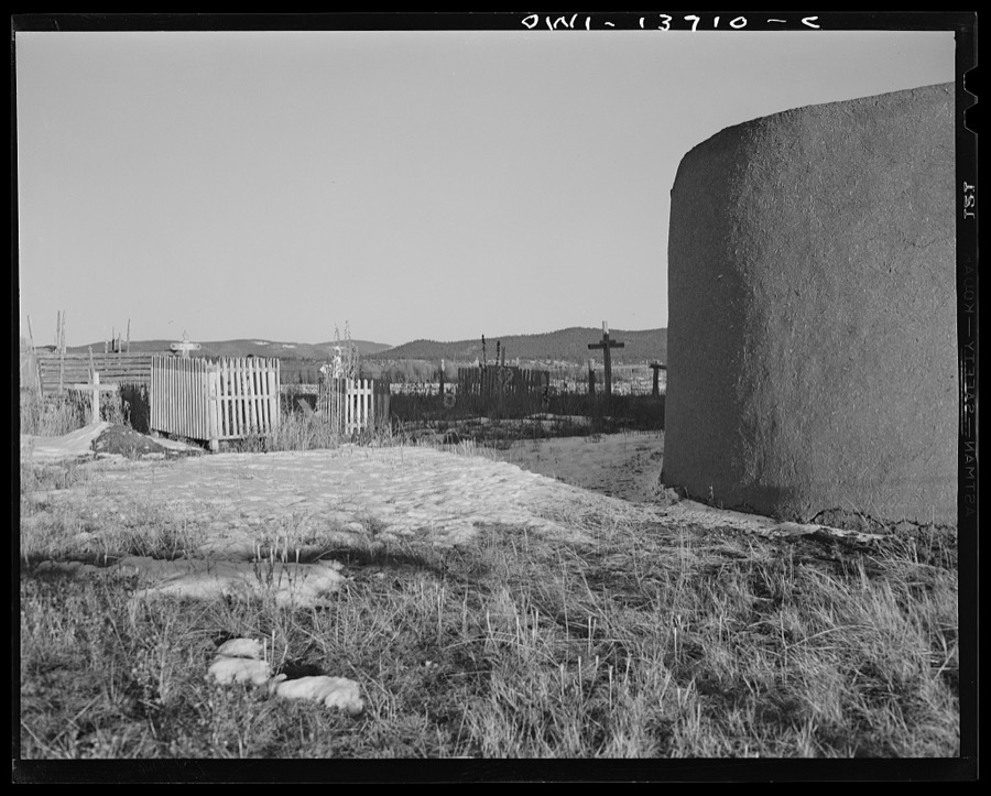 Llano, near Penasco, New Mexico. The graveyard behind the church of Penitente Miranda