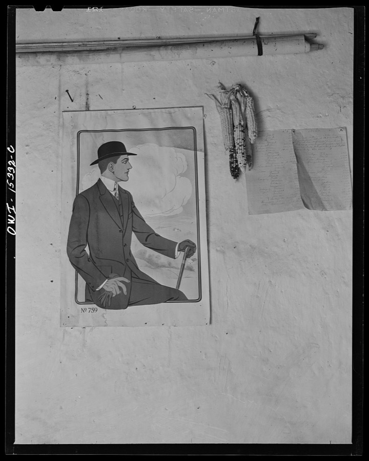 Chacon, Mora County, New Mexico. A forty-year-old style poster which has never been removed from the wall of the general store