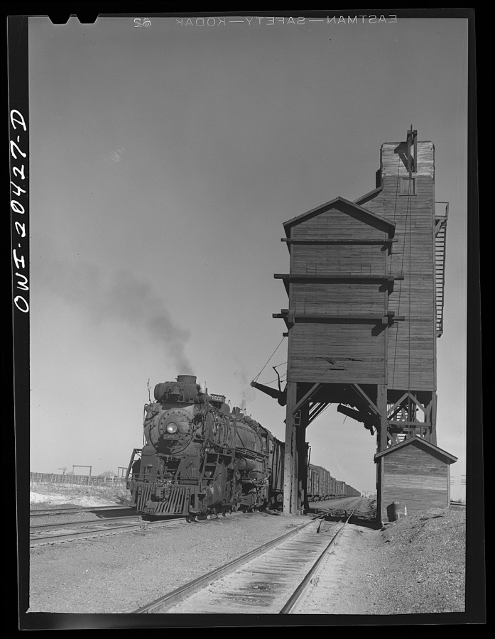 Yeso, New Mexico. Stopping for water along the Atchison, Topeka and Santa Fe Railroad
