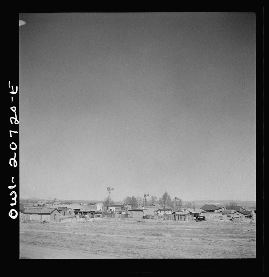 Encino, New Mexico. Passing through the town on the Atchison, Topeka and Santa Fe Railroad between Vaughn and Belen, New Mexico