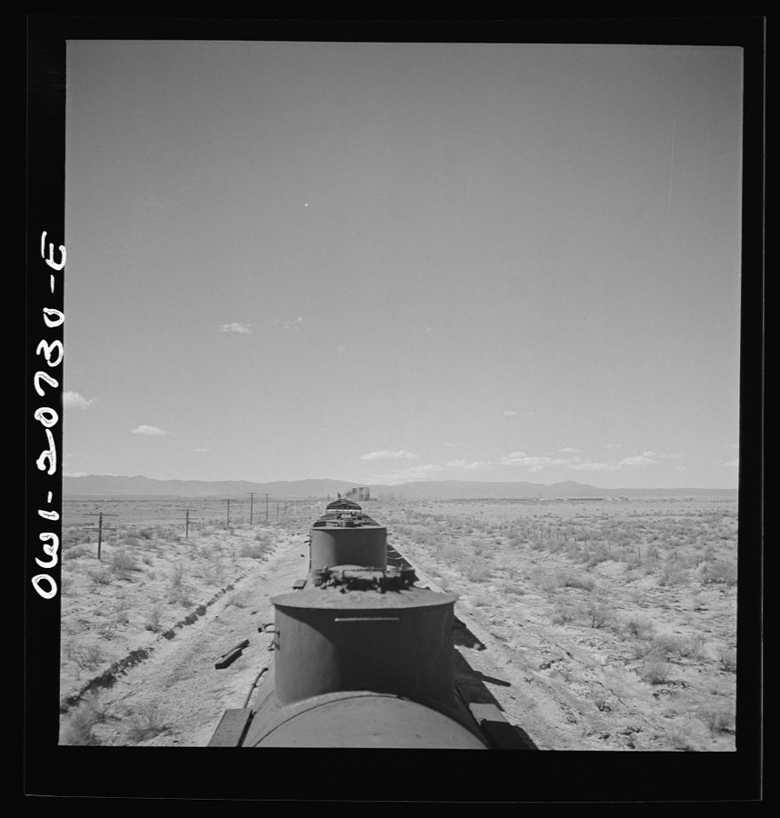 Willard, New Mexico. Stopping for water along the Atchison, Topeka and Santa Fe Railroad between Vaughn and Belen, New Mexico