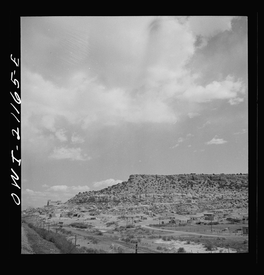 McCartys (vicinity), New Mexico. Passing by an Indian reservation along the Atchison, Topeka and Santa Fe Railroad between Belen and Gallup, New Mexico