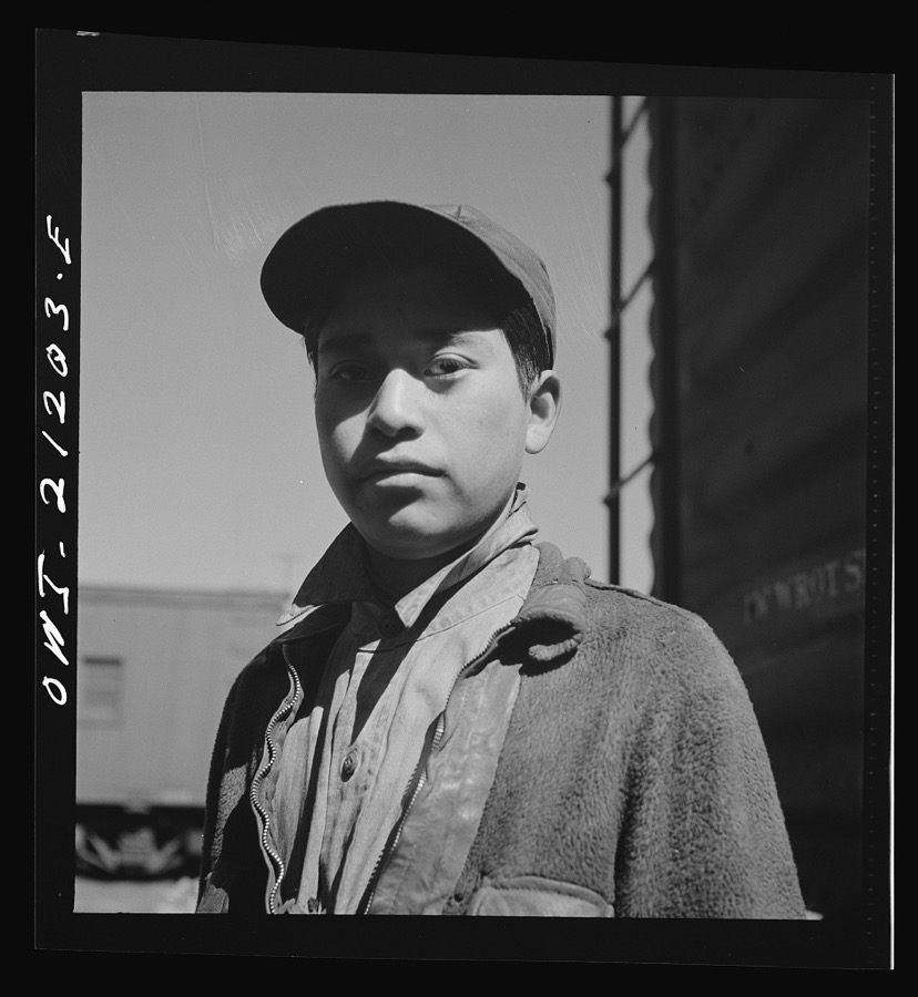 Gallup, New Mexico. Clyde Trujillo, eighteen-year-old Indian worker who has been employed in the Atchison, Topeka and Santa Fe Railroad car shops for four months