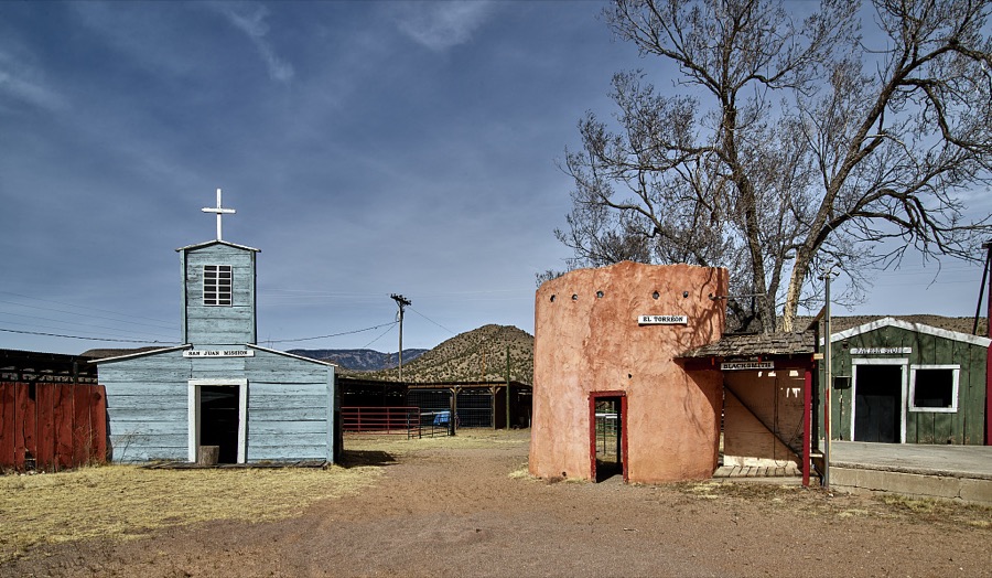 The San Juan Mission, left, and the El El Torreón fortification, center, are two of the features at the Historic Lincoln district in Lincoln, an unincorporated village in southeast New Mexico