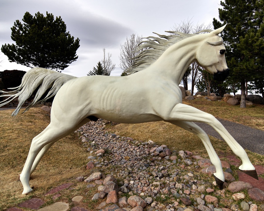 One of several sculptures of galloping horses, this one of an Arabian breed, at the Hubbard Museum of the American West in Ruidoso, New Mexico, which took its name from a track in town that hosts both Thoroughbred and quarter-horse races
