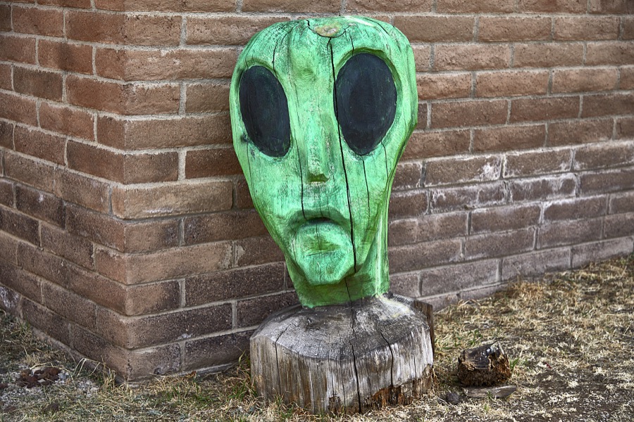 Space alien figures abound outside Fox Cave in Ruidoso, New Mexico