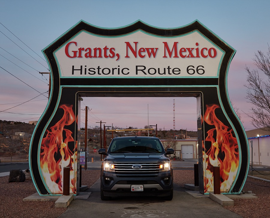 A sort of drive-through "selfie" site for cars (and their occupants) in the small New Mexico city of Grants, along old U.S. Route 66 between Albuquerque and Gallup