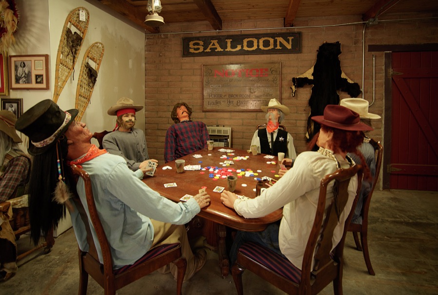 A Wild West poker game imagined at Fox Cave (once said to be a hideout for the famous outlaw "Billy the Kid" Bonney) in Ruidoso, New Mexico