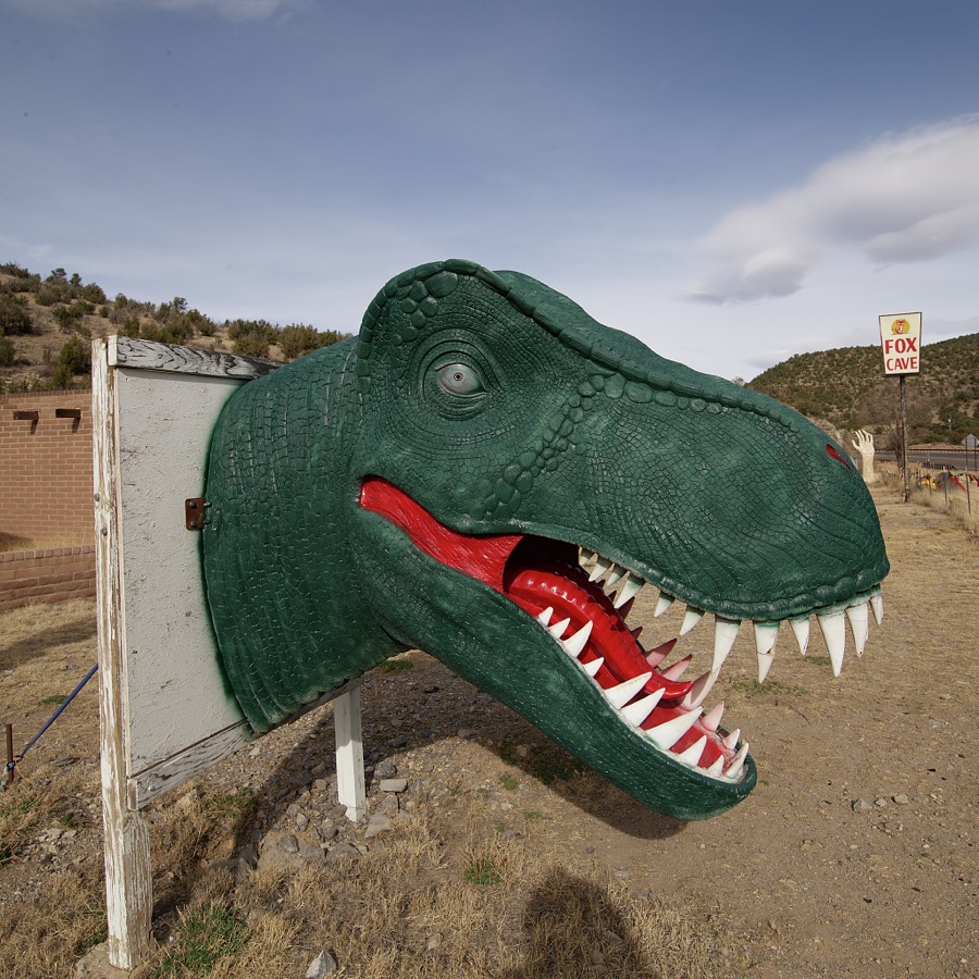 Dinosaurs get plenty of play at Fox Cave (once said to be a hideout for the famous outlaw "Billy the Kid"  Bonney) in Ruidoso, New Mexico