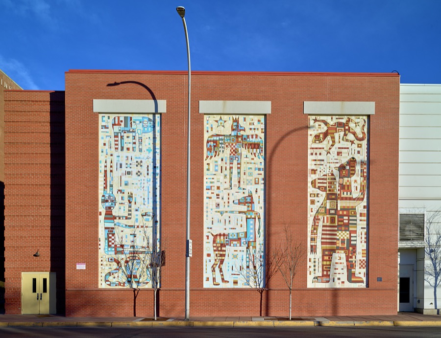 Thomas Christopher Haag's mural, "Totem of the Ancient One," painted under one of his artist names, "Detach," on the HDIC Theatre Building in downtown Albuquerque, the largest city in New Mexico