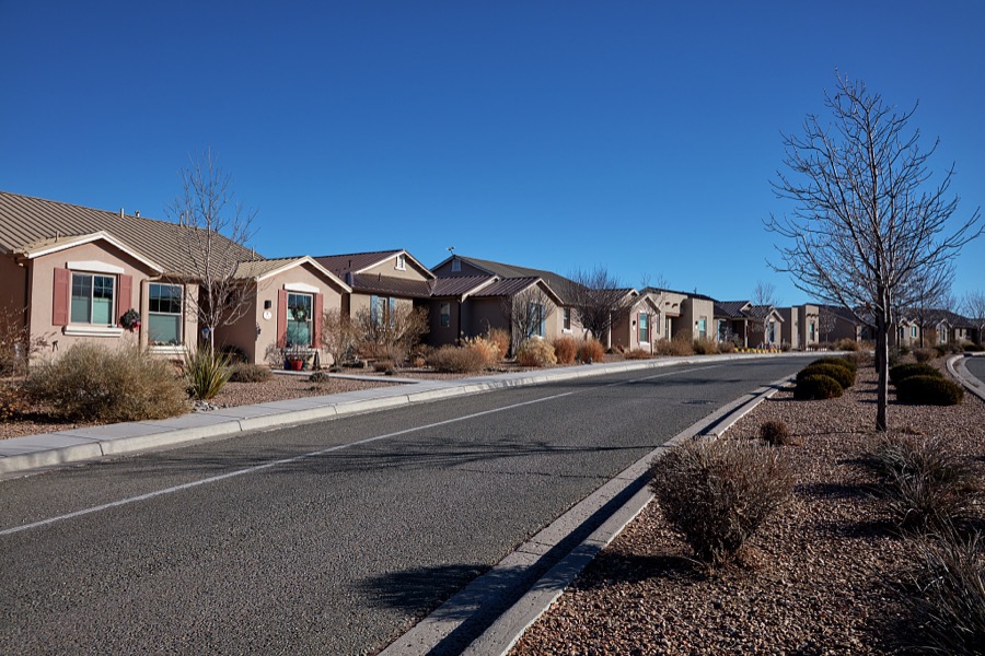 A low-rise housing development adjacent to Santa Fe Community College in Santa Fe, the capital city of the southwest U.S. state of New Mexico