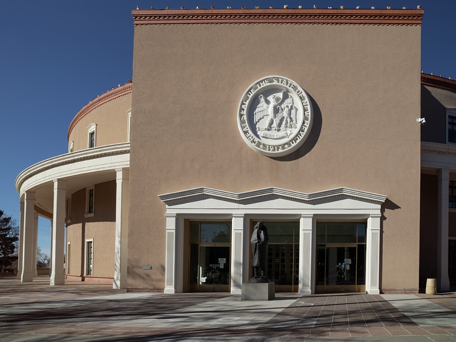 The unusual state capitol in Santa Fe, the capital city of the southwest U.S. state of New Mexico