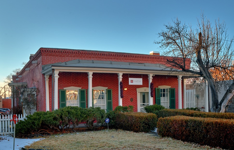 The historic Pinckney R. Tully House, now (as of 2021) a small office building, in Santa Fe, the capital city of the southwest U.S. state of New Mexico