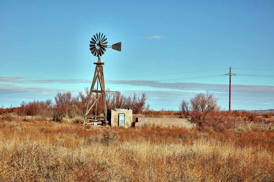 It wouldn't seem that this old windmill has raised enough water to make a difference in its dry surroundings outside the tiny New Mexico settlement of San Antonio, near Soccoro